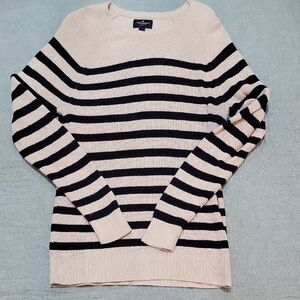 American Eagle Outfitters Women's L Black, Cream Striped Sweater 100% Cotton